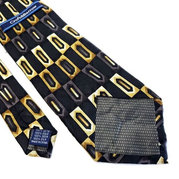 Croft & Barrow Black Gold Silver Geometric Abstract Print Silk Tie - Picture 6 of 7